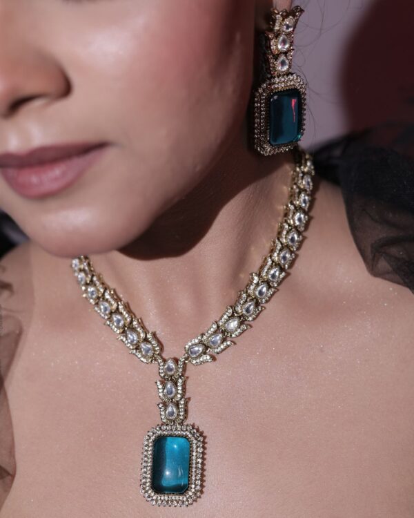 Elegant gold-toned Trishya Teal Necklace Set for women