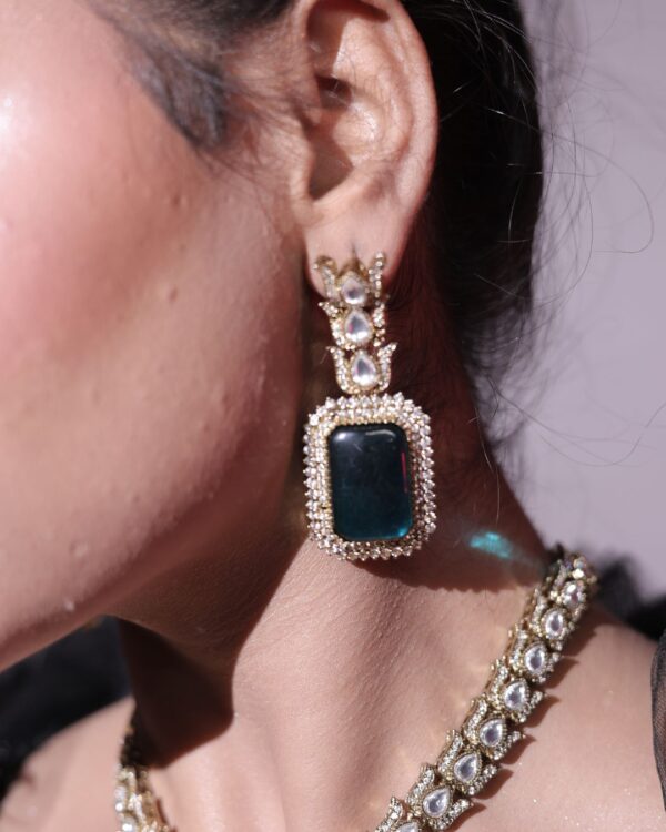 Elegant gold-toned Trishya Teal Necklace Set for women