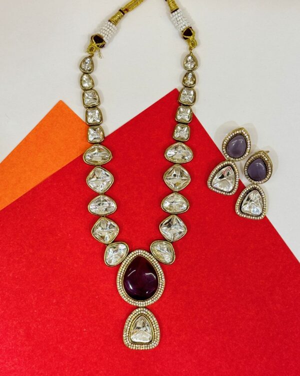 Amrapali Kundan Necklace with purple stone for women by Deetya Jewellery – bridal ethnic necklace set