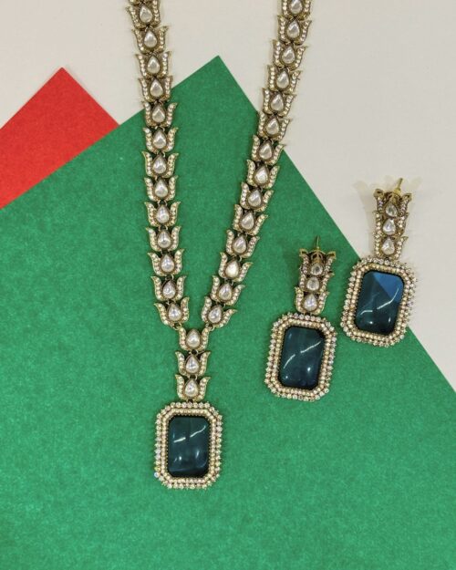 Elegant gold-toned Trishya Teal Necklace Set for women