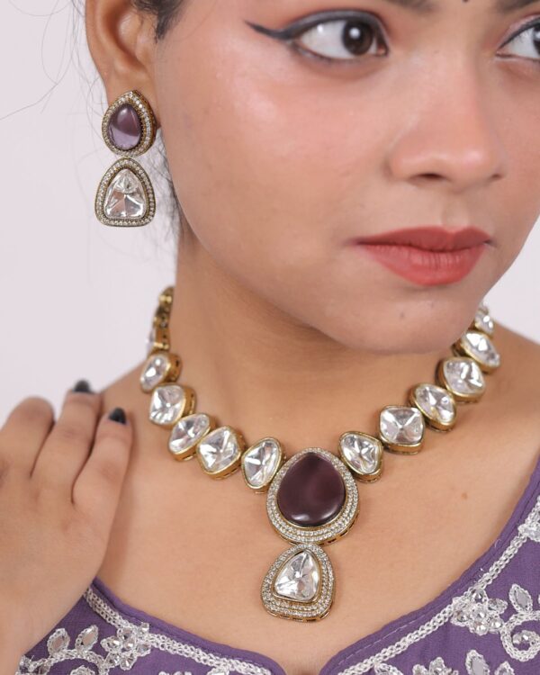 Amrapali Kundan Necklace with purple stone for women by Deetya Jewellery – bridal ethnic necklace set