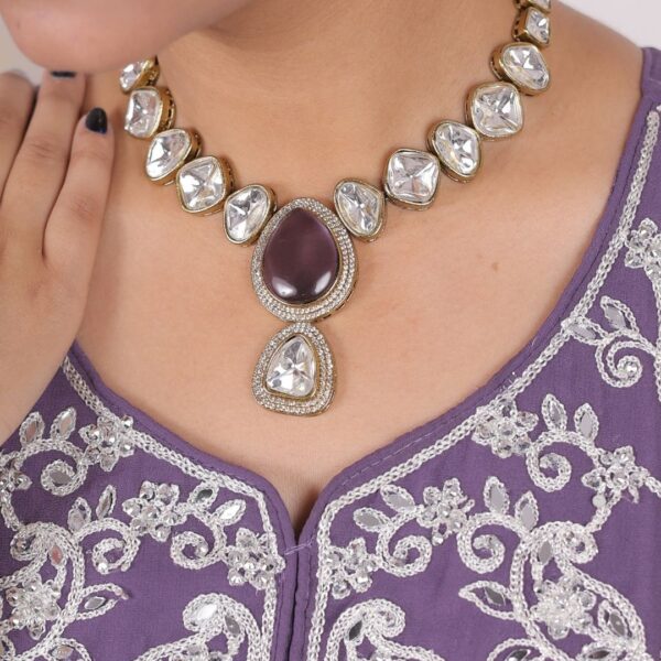 Amrapali Kundan Necklace with purple stone for women by Deetya Jewellery – bridal ethnic necklace set