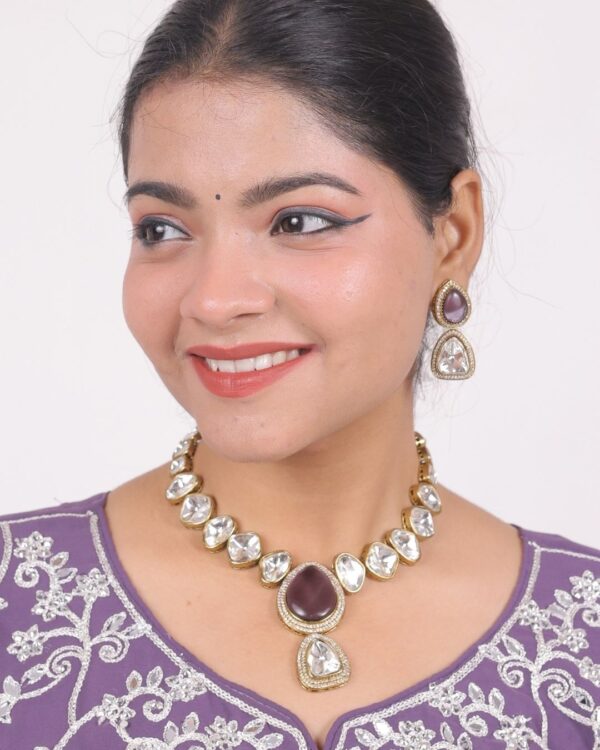 Amrapali Kundan Necklace with purple stone for women by Deetya Jewellery – bridal ethnic necklace set