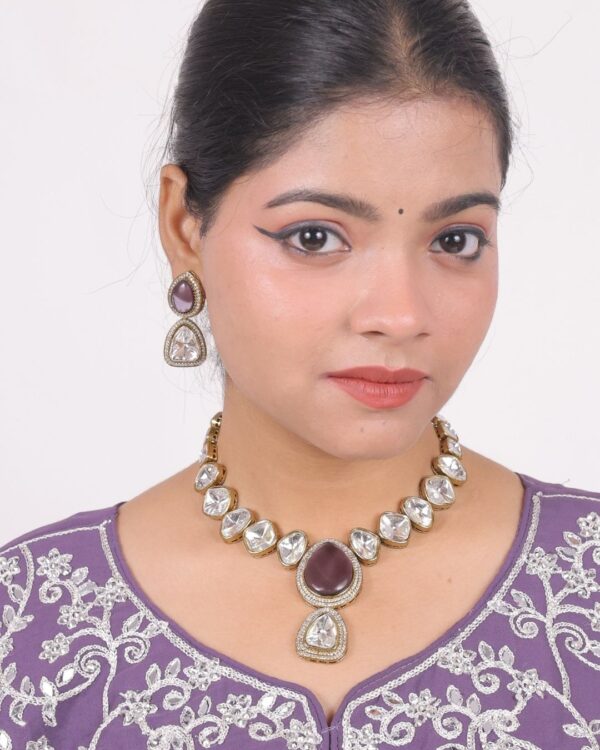 Amrapali Kundan Necklace with purple stone for women by Deetya Jewellery – bridal ethnic necklace set