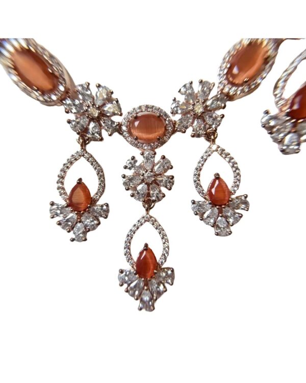 Deetya Ethereal Orange Bloom rose gold necklace and earring set
