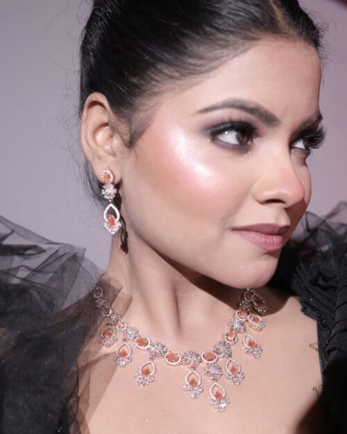 Deetya Ethereal Orange Bloom rose gold necklace and earring set