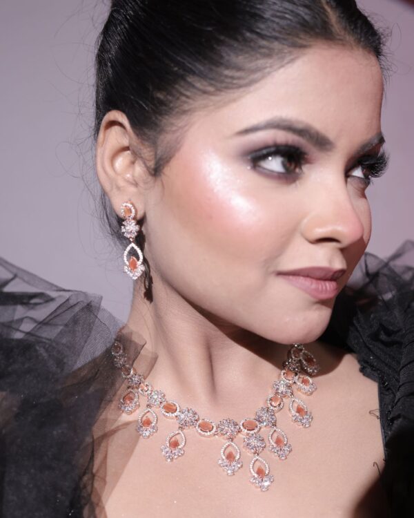 Deetya Ethereal Orange Bloom rose gold necklace and earring set