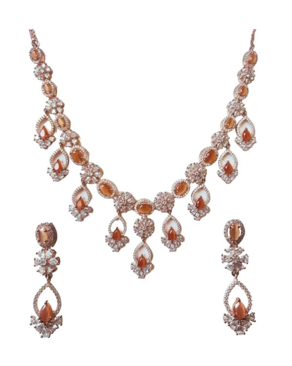 Deetya Ethereal Orange Bloom rose gold necklace and earring set