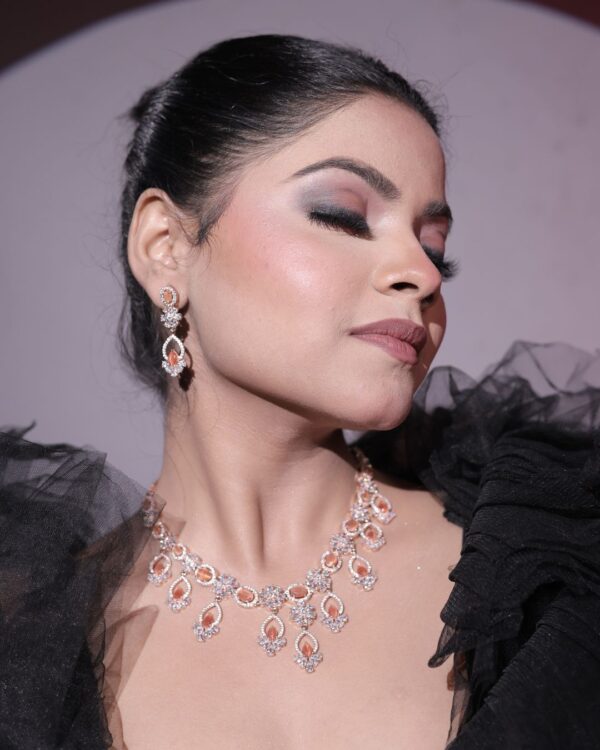 Deetya Ethereal Orange Bloom rose gold necklace and earring set