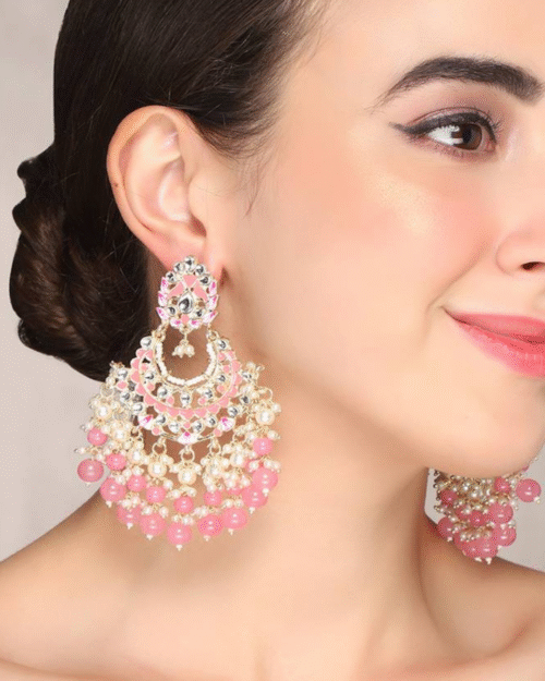 Petalika Pink Chandbali Earrings Deetya Jewellery