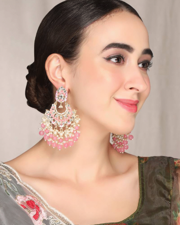 Petalika Pink Chandbali Earrings Deetya Jewellery