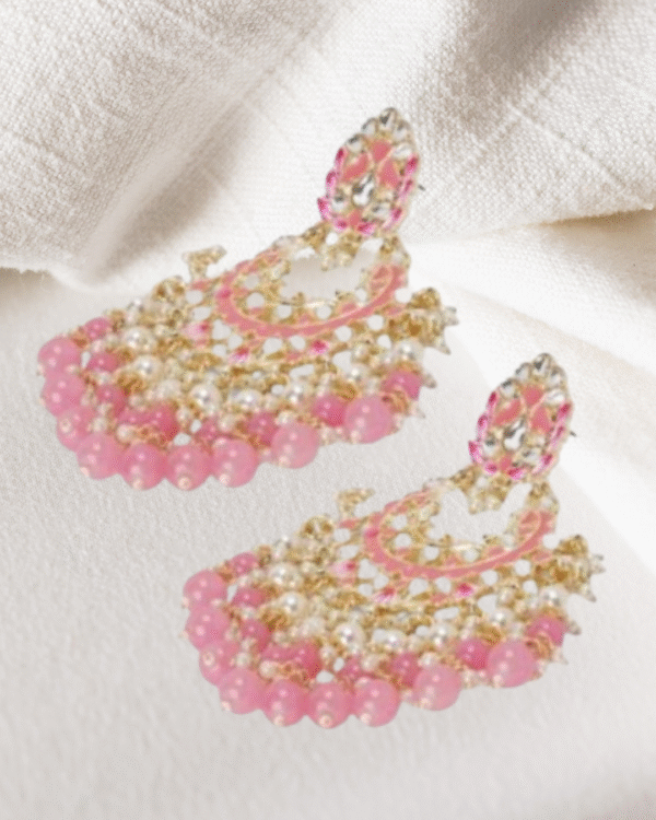 Petalika Pink Chandbali Earrings Deetya Jewellery