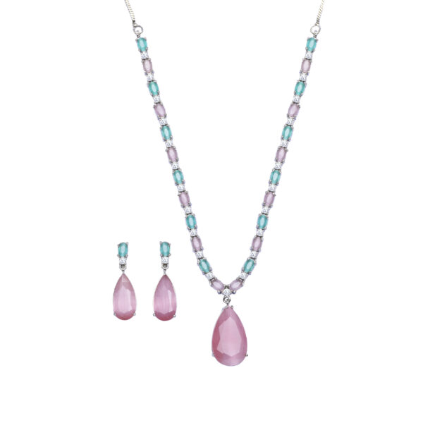 Glimora Pastel Teardrop Pendant Necklace Set - Deetya Jewellery