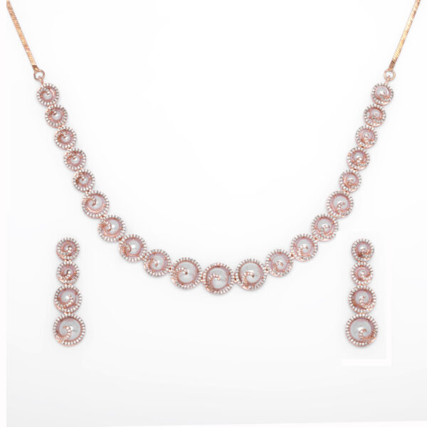 Pearl Spiral Radiance - AD Pearl Necklace Set | Deetya Jewellery