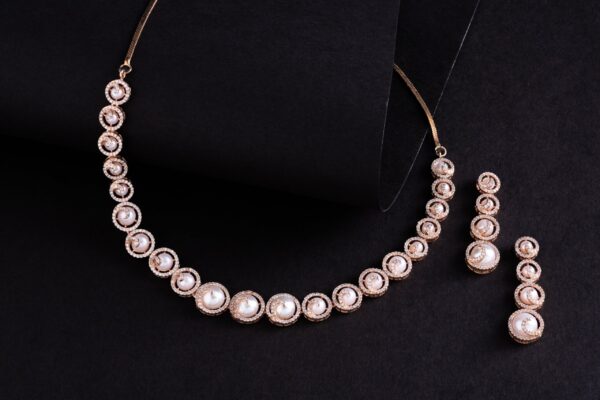 Pearl Spiral Radiance - AD Pearl Necklace Set | Deetya Jewellery