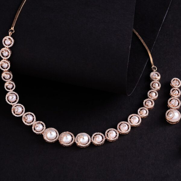 Pearl Spiral Radiance - AD Pearl Necklace Set | Deetya Jewellery