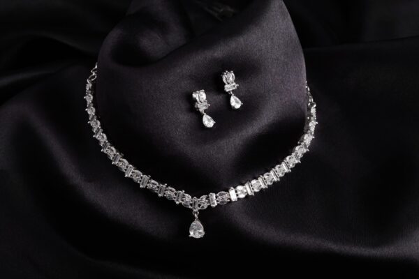Crystal Cascade AD Teardrop Necklace Set - Deetya Jewellery