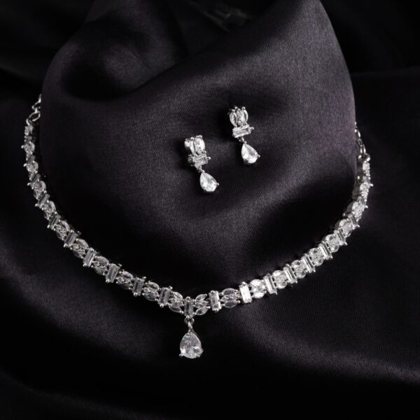 Crystal Cascade AD Teardrop Necklace Set - Deetya Jewellery