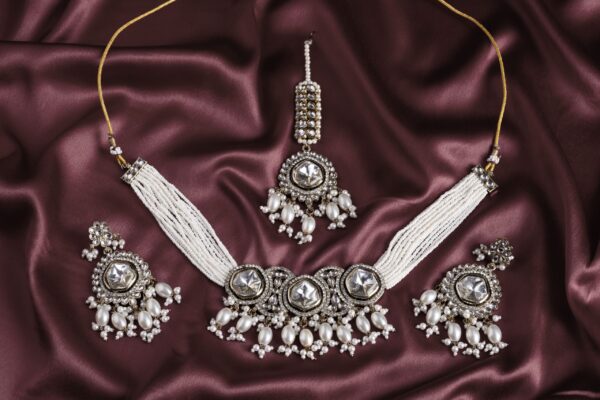 Lavanya Polki Pearl Choker Set - Deetya Jewellery