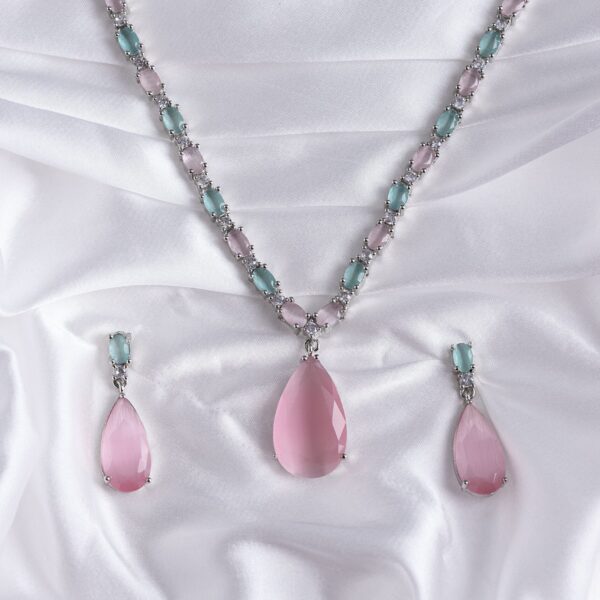 Glimora Pastel Teardrop Pendant Necklace Set - Deetya Jewellery