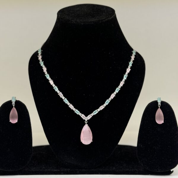 Glimora Pastel Teardrop Pendant Necklace Set - Deetya Jewellery