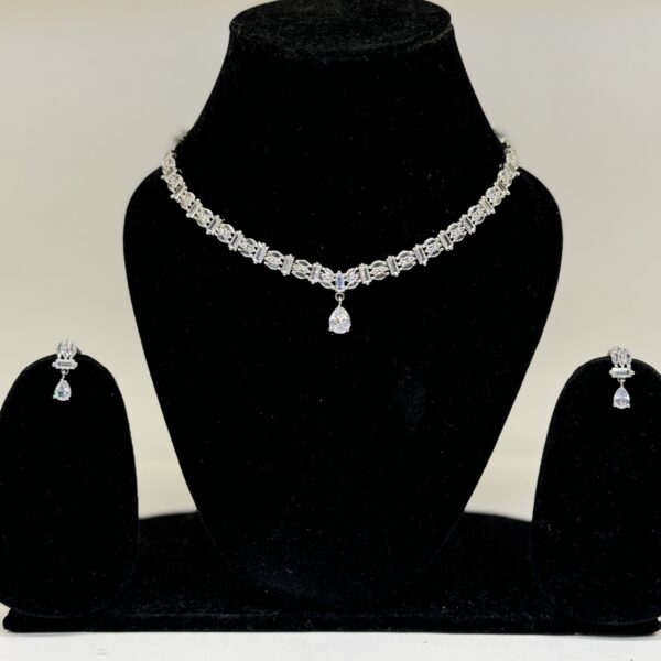 Crystal Cascade AD Teardrop Necklace Set - Deetya Jewellery