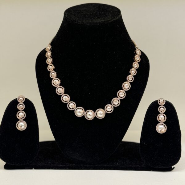 Pearl Spiral Radiance - AD Pearl Necklace Set | Deetya Jewellery